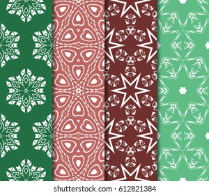 Set of seamless floral pattern with hand drawn texture. Ornament for interior design, greeting cards, birthday or wedding invitations, fabric print. Ethnic background in arabian style.