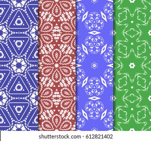 Set of seamless floral pattern with hand drawn texture. Ornament for interior design, greeting cards, birthday or wedding invitations, fabric print. Ethnic background in arabian style.