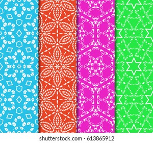 Set of seamless floral pattern with hand drawn texture. Ornament for interior design, greeting cards, birthday or wedding invitations, fabric print. Ethnic background in arabian style.