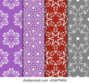 Set of seamless floral pattern with hand drawn texture. Ornament for interior design, greeting cards, birthday or wedding invitations, fabric print. Ethnic background in arabian style.