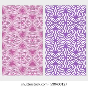 set of seamless floral pattern in purple color. For greeting card, interior design. Vector.