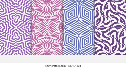 set of seamless floral pattern in purple color. For greeting card, interior design. Vector.
