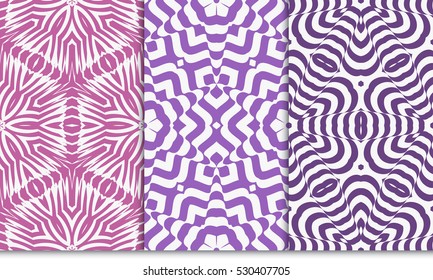 set of seamless floral pattern in purple color. For greeting card, interior design. Vector.
