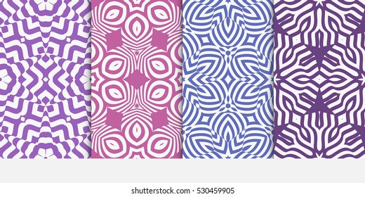 set of seamless floral pattern in purple color. For greeting card, interior design. Vector.
