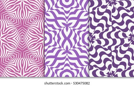 set of seamless floral pattern in purple color. For greeting card, interior design. Vector.