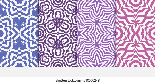 set of seamless floral pattern in purple color. For greeting card, interior design. Vector.