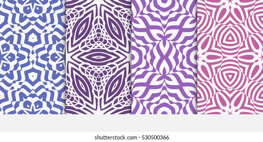 set of seamless floral pattern in purple color. For greeting card, interior design. Vector.