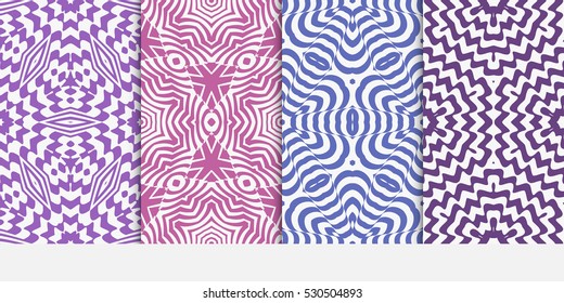set of seamless floral pattern in purple color. For greeting card, interior design. Vector.