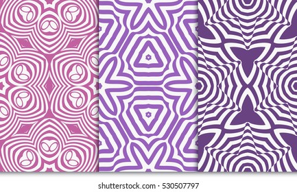 set of seamless floral pattern in purple color. For greeting card, interior design. Vector.