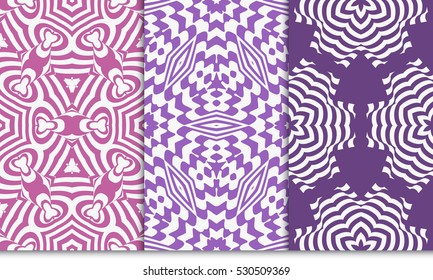 set of seamless floral pattern in purple color. For greeting card, interior design. Vector.