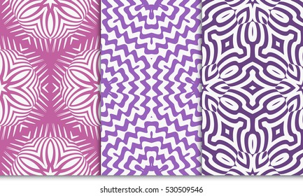 set of seamless floral pattern in purple color. For greeting card, interior design. Vector.
