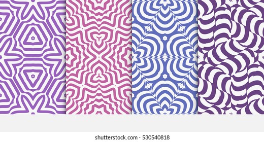 set of seamless floral pattern in purple color. For greeting card, interior design. Vector.