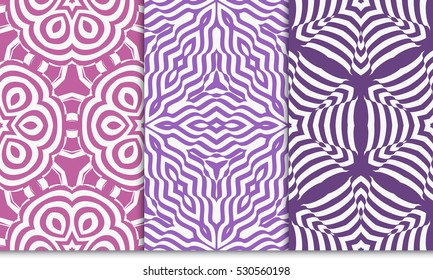 set of seamless floral pattern in purple color. For greeting card, interior design. Vector.
