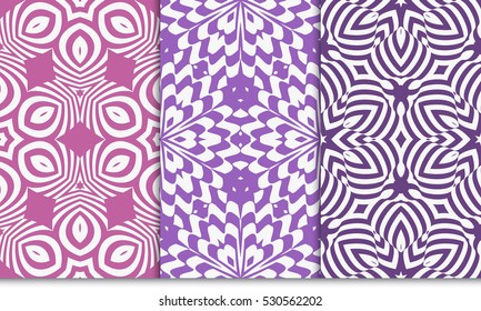 set of seamless floral pattern in purple color. For greeting card, interior design. Vector.