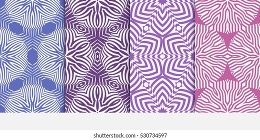 set of seamless floral pattern in purple color. For greeting card, interior design. Vector.
