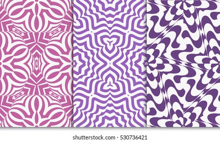 set of seamless floral pattern in purple color. For greeting card, interior design. Vector.