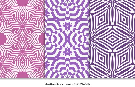set of seamless floral pattern in purple color. For greeting card, interior design. Vector.