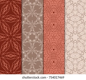 Set of Seamless Floral pattern. Stylish Geometric background. Leaf ornament. Modern graphic design. Vector illustration
