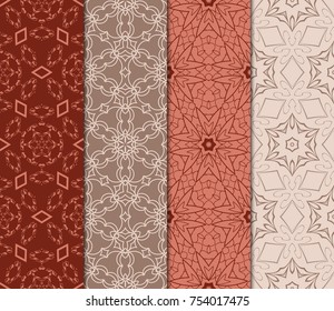 Set of Seamless Floral pattern. Stylish Geometric background. Leaf ornament. Modern graphic design. Vector illustration