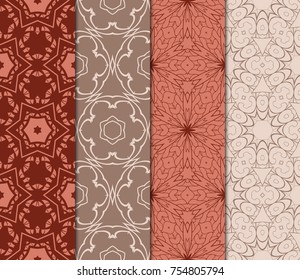 Set of Seamless Floral pattern. Stylish Geometric background. Leaf ornament. Modern graphic design. Vector illustration