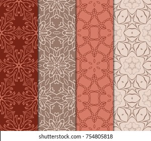 Set of Seamless Floral pattern. Stylish Geometric background. Leaf ornament. Modern graphic design. Vector illustration