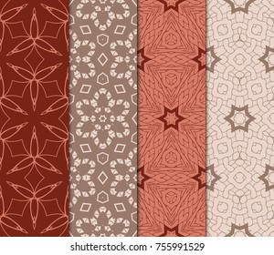 Set of Seamless Floral pattern. Stylish Geometric background. Leaf ornament. Modern graphic design. Vector illustration