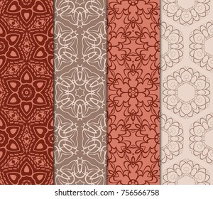 Set of Seamless Floral pattern. Stylish Geometric background. Leaf ornament. Modern graphic design. Vector illustration