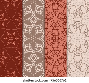 Set of Seamless Floral pattern. Stylish Geometric background. Leaf ornament. Modern graphic design. Vector illustration