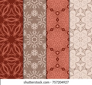 Set of Seamless Floral pattern. Stylish Geometric background. Leaf ornament. Modern graphic design. Vector illustration