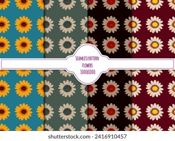 Set of seamless floral pattern with sunflowers. Vector illustration. EPS 10