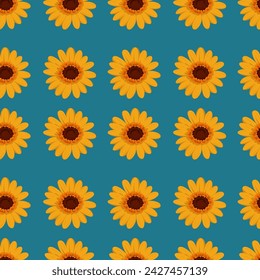 Set of seamless floral pattern with sunflowers. Vector illustration. EPS 10