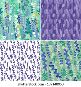 Set of seamless floral patterns with aromatic herbs