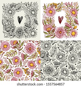 Set of seamless floral patterns. Floral backgrounds