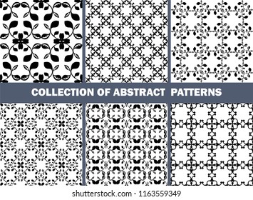 Set of seamless floral patterns/ Collection of black and white flowers patterns