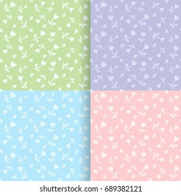 Conjunto de padrões florais sem costura. Verde claro, azul, violeta e rosa. Pode ser usado para roupas de bebê e têxteis
