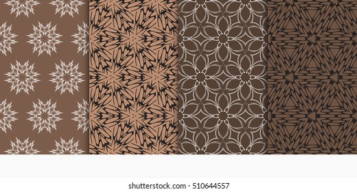 Set of seamless floral patterns. Modern ornament. Vector illustration. Brown color. for festive backgrounds, invitation cards. 