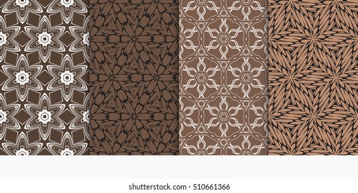 Set of seamless floral patterns. Modern ornament. Vector illustration. Brown color. for festive backgrounds, invitation cards. Vector illustration.