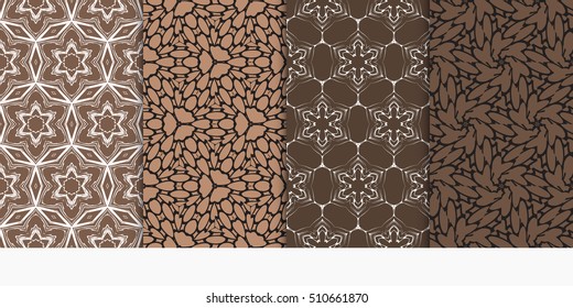 Set of seamless floral patterns. Modern ornament. Vector illustration. Brown color. for festive backgrounds, invitation cards. Vector illustration.