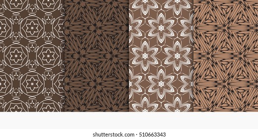 Set of seamless floral patterns. Modern ornament. Vector illustration. Brown color. for festive backgrounds, invitation cards. Vector illustration.