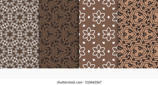 Set of seamless floral patterns. Modern ornament. Vector illustration. Brown color. for festive backgrounds, invitation cards. Vector illustration.