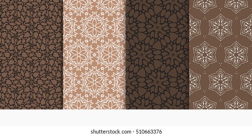Set of seamless floral patterns. Modern ornament. Vector illustration. Brown color. for festive backgrounds, invitation cards. Vector illustration.