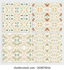 Set of seamless floral patterns, on white background 