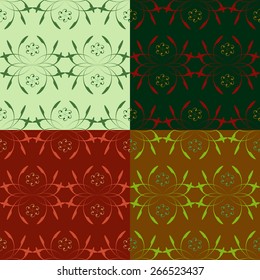 Set of seamless floral patterns on a monophonic background