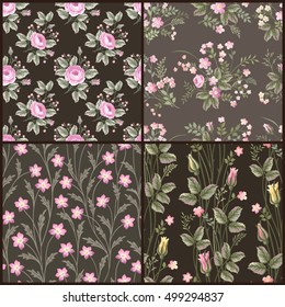 set of seamless floral patterns with roses
