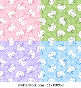 Set of seamless floral patterns with soft cotton buds