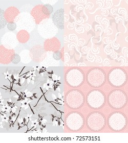 Set of seamless floral patterns with spring or summer flowers and cherry blossom.