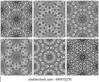 Set of seamless floral patterns with traditional ornament. Vector illustration.
