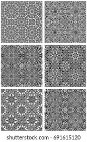 Set of seamless floral patterns with traditional ornament. Vector illustration.
