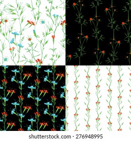 Set of seamless floral patterns. Vector nature patterns of flowers.