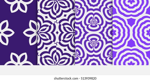 Set of seamless floral purple color pattern. geometric ornament. Flower style. Vector illustration. Texture for design